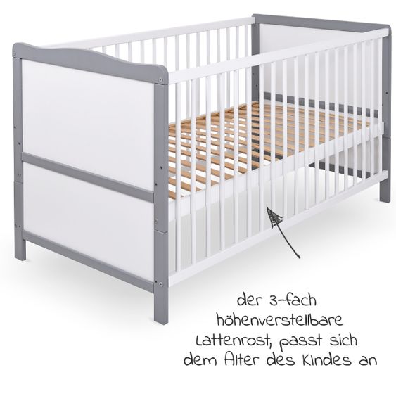 jonka Baby crib and crib Moritz 70 x 140 cm - White Gray