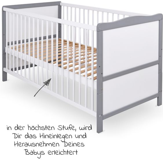 jonka Baby crib and crib Moritz 70 x 140 cm - White Gray