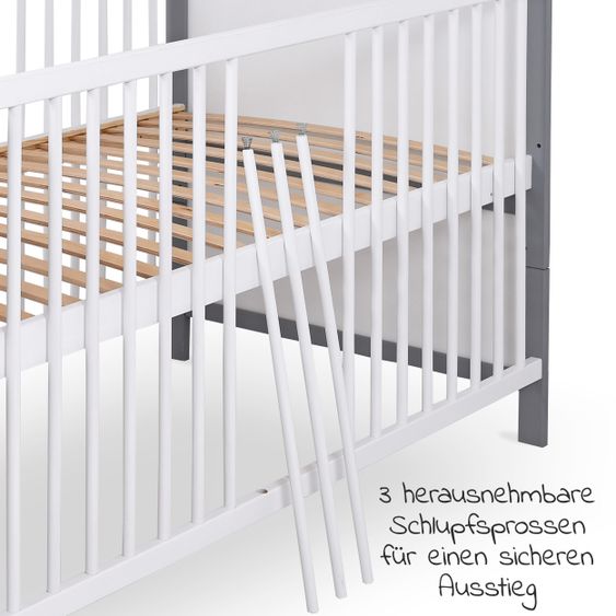 jonka Baby crib and crib Moritz 70 x 140 cm - White Gray