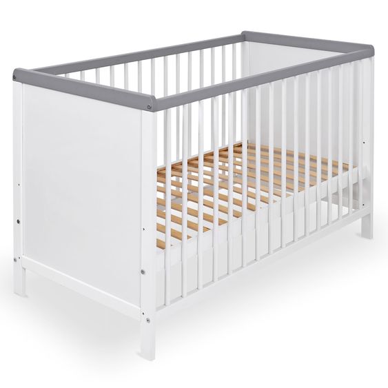 jonka Babybett und Kinderbett Sina 60 x 120 cm - Weiß Grau