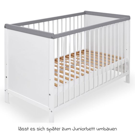 jonka Babybett und Kinderbett Sina 60 x 120 cm - Weiß Grau