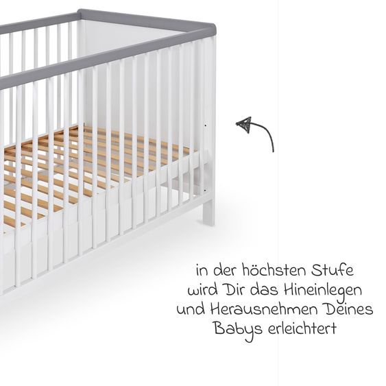 jonka Babybett und Kinderbett Sina 60 x 120 cm - Weiß Grau