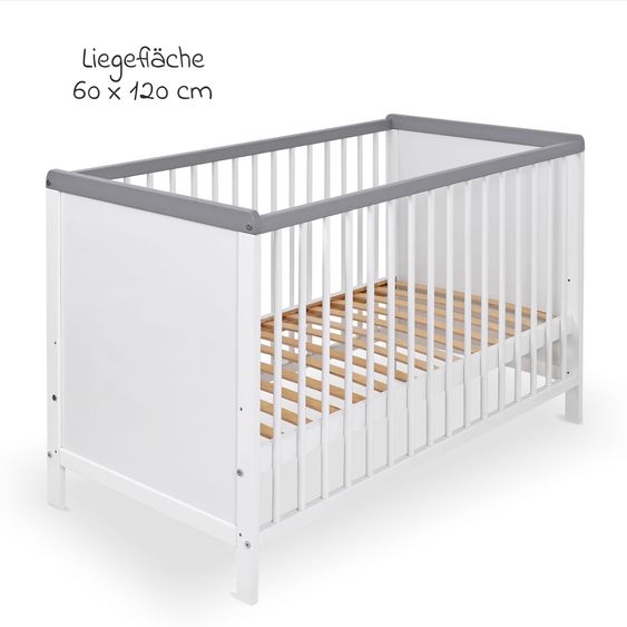 jonka Babybett und Kinderbett Sina 60 x 120 cm - Weiß Grau