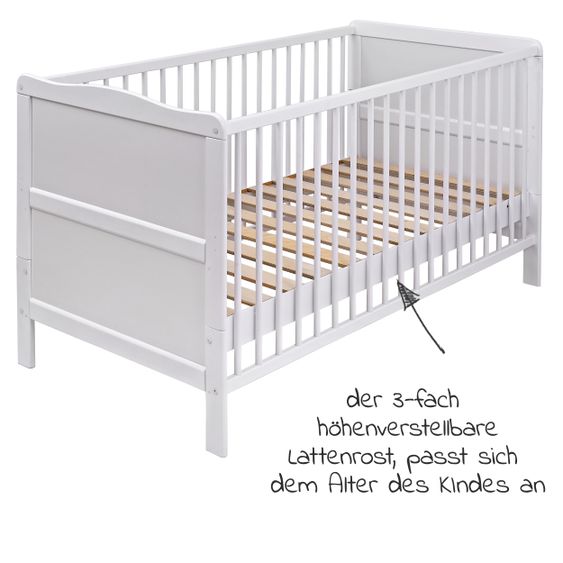 jonka Kinderzimmer Sparset Mona mit Bett und Wickelkommode 70 x 140 cm -  Weiß