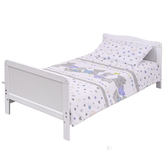 jonka Kinderzimmer Sparset Mona mit Bett, Wickelkommode, Bettwäsche, Himmel,Nestchen, Matratze 70x140 cm - Kuschelbären - Weiß