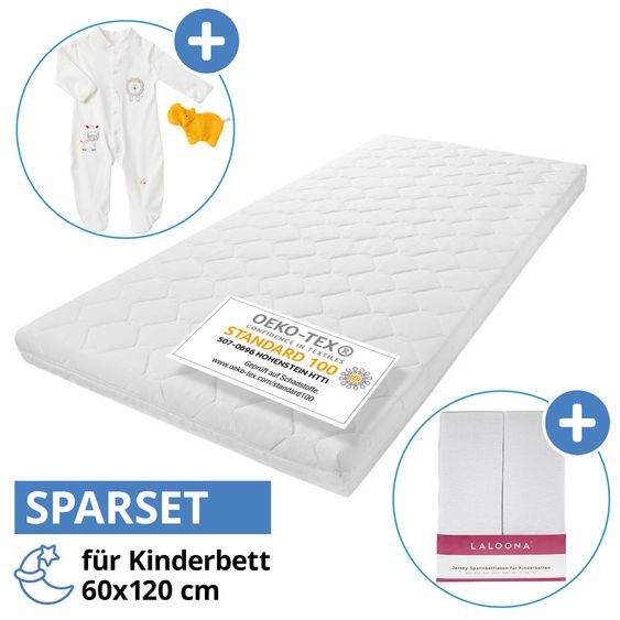 Julius Zöllner Babybett-Matratze Baby Soft 60 x 120 cm inkl. 2 Spannbettlaken + GRATIS Schlafanzug Gr. 68