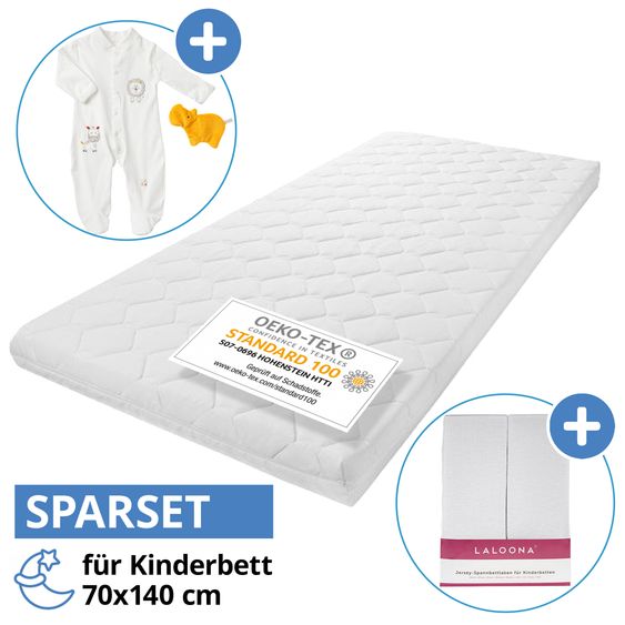 Julius Zöllner Babybett-Matratze Baby Soft 70 x 140 cm inkl. 2 Spannbettlaken + GRATIS Schlafanzug Gr. 68