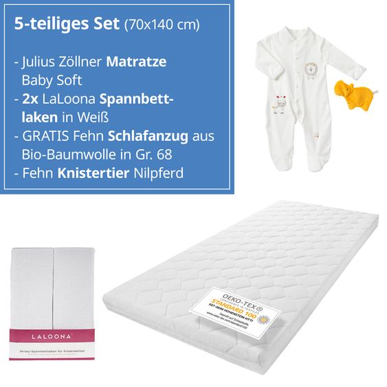 Julius Zöllner Babybett-Matratze Baby Soft 70 x 140 cm inkl. 2 Spannbettlaken + GRATIS Schlafanzug Gr. 68