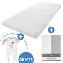 Babybett-Matratze Baby Soft 70 x 140 cm inkl. 2 Spannbettlaken + GRATIS Strampler & Shirt - Let`s have a Party