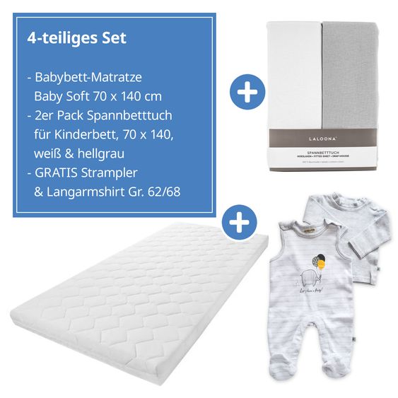 Julius Zöllner Materasso per lettino Baby Soft 70 x 140 cm con 2 lenzuola + pagliaccetto e maglietta in omaggio - Let's have a party