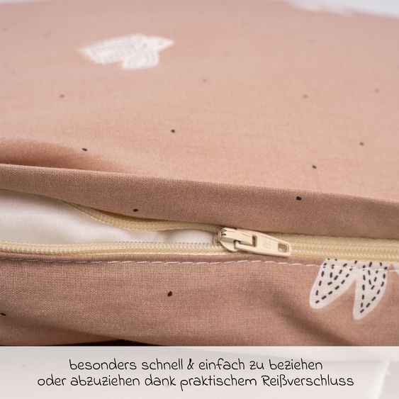 Julius Zöllner Set accessori per lettino Organic incl. biancheria da letto 100 x 135 / 40 x 60 cm, paracolpi 180 cm & lenzuolo con angoli 60 x 120 / 70 x 140 cm - Birdy