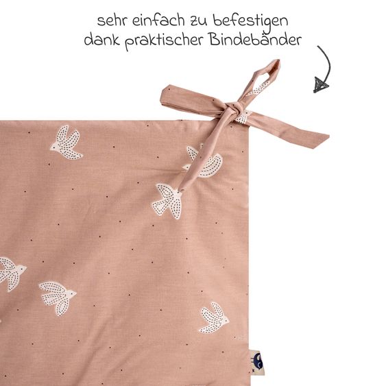 Julius Zöllner Set accessori per lettino Organic incl. biancheria da letto 100 x 135 / 40 x 60 cm, paracolpi 180 cm & lenzuolo con angoli 60 x 120 / 70 x 140 cm - Birdy