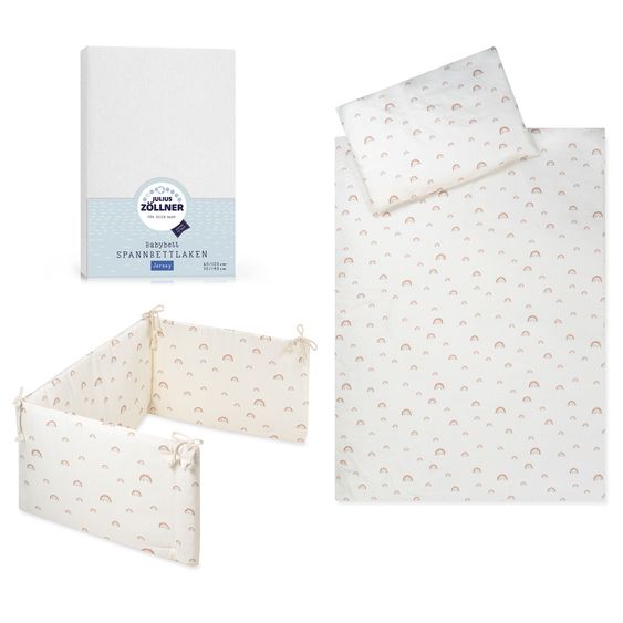 Julius Zöllner Bettzubehör-Set Organic inkl. Bettwäsche 100 x 135 / 40 x 60 cm, Nestchen180 cm & Spannbettlaken 60 x 120 / 70 x 140 cm - Rainbow