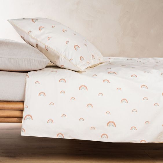 Julius Zöllner Bettzubehör-Set Organic inkl. Bettwäsche 100 x 135 / 40 x 60 cm, Nestchen180 cm & Spannbettlaken 60 x 120 / 70 x 140 cm - Rainbow