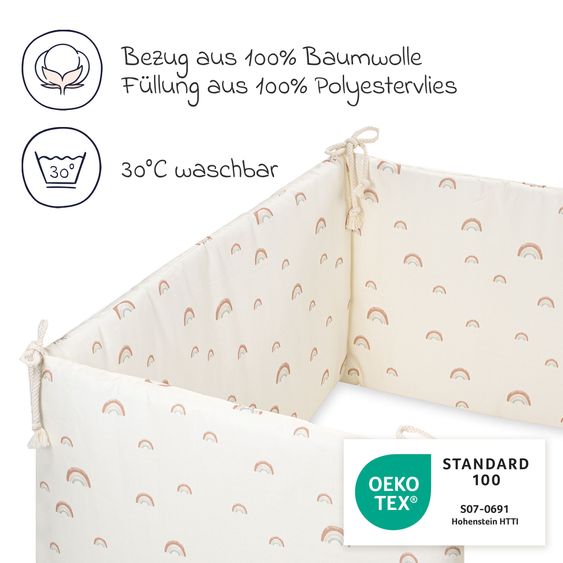 Julius Zöllner Bettzubehör-Set Organic inkl. Bettwäsche 100 x 135 / 40 x 60 cm, Nestchen180 cm & Spannbettlaken 60 x 120 / 70 x 140 cm - Rainbow