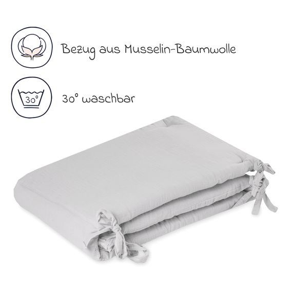 Julius Zöllner Nest bumper Muslin 180 x 35 cm - Grey