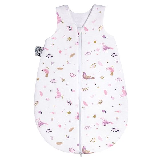Julius Zöllner Schlafsack Jersey wattiert - Berries and Birds Weiß Rosa - Gr. 62 