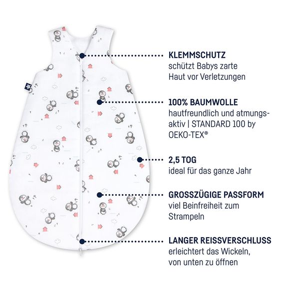 Julius Zöllner Schlafsack Jersey wattiert - Pinguin Weiß - Gr. 62