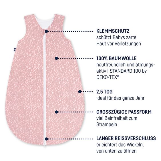 Julius Zöllner Schlafsack Jersey wattiert - Tiny Squares Blush - Gr. 62