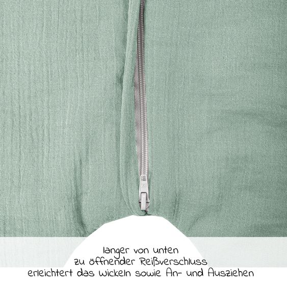 Julius Zöllner Schlafsack mit Füßen / Jumper wattiert - Musselin - Grün - Gr. 92