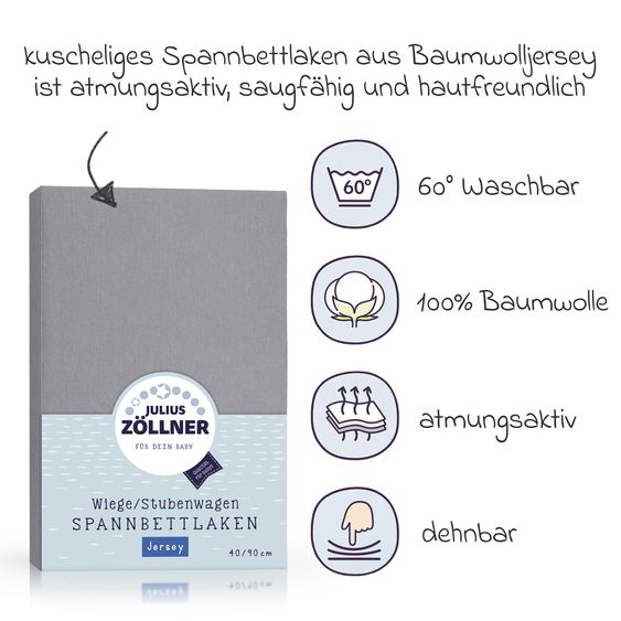 Julius Zöllner Fitted Sheet 2-Pack for small mattresses 40 x 90 cm - Anthracite