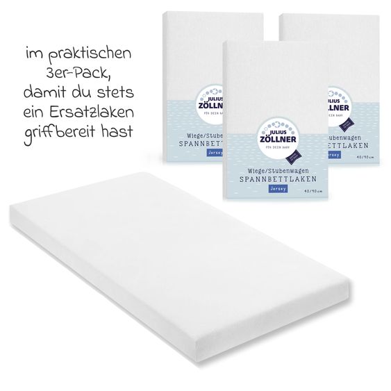 Julius Zöllner Fitted Sheet 3 Pack for small mattresses 40 x 90 cm - White