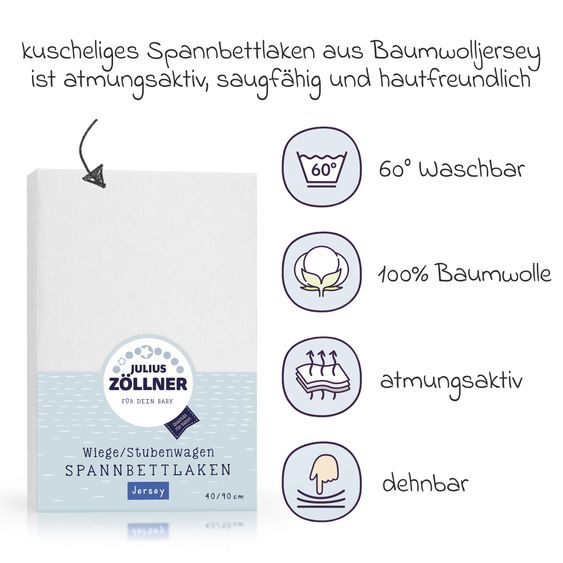 Julius Zöllner Fitted Sheet 3 Pack for small mattresses 40 x 90 cm - White