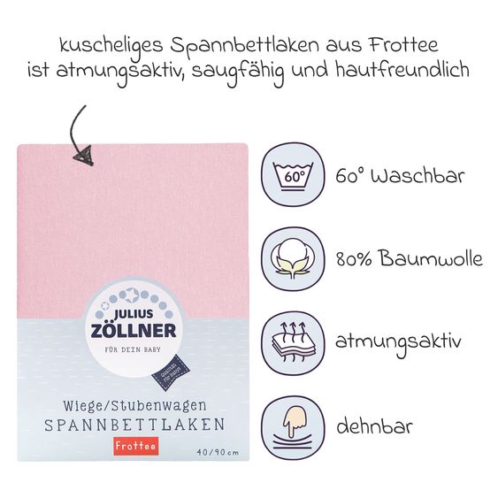 Julius Zöllner Spannbetttuch Frottee für kleine Matratzen 40 x 90 cm - Rosa