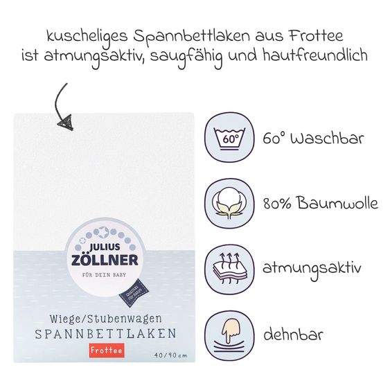 Julius Zöllner Spannbetttuch Frottee für kleine Matratzen 40 x 90 cm - Weiß