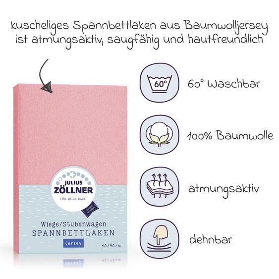 Julius Zöllner Spannbetttuch für kleine Matratzen 40 x 90 cm - Blush