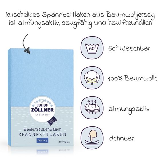 Julius Zöllner fitted sheet for small mattresses 40 x 90 cm - light blue