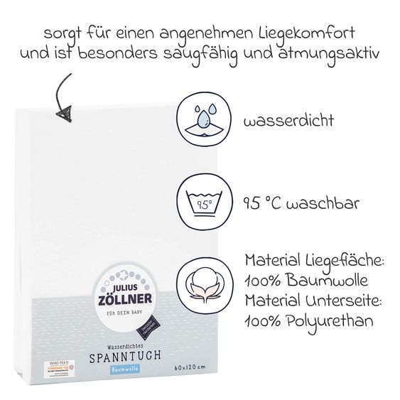 Julius Zöllner fitted sheet waterproof 60 x 120 cm - white