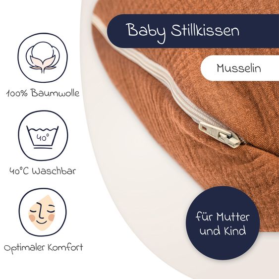 Julius Zöllner Stillkissen Mikroperlen-Füllung inkl. Bezug 190 cm - Musselin - Rost