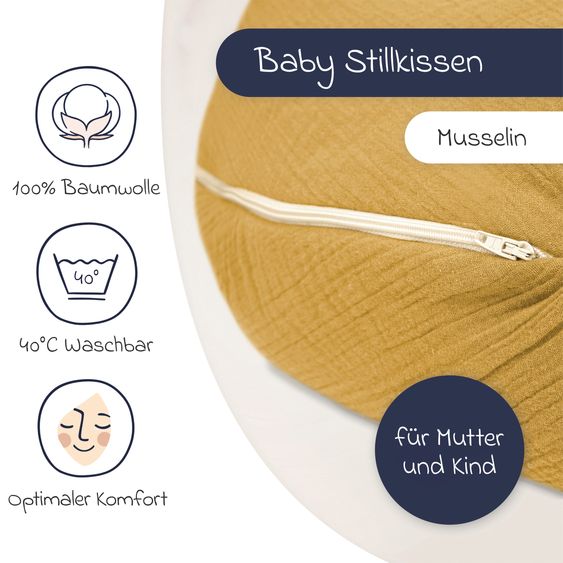 Julius Zöllner Stillkissen Mikroperlen-Füllung inkl. Bezug 190 cm - Musselin - Zimt