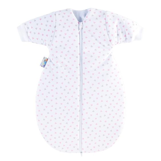 Julius Zöllner Winter-Schlafsack Jersey mit Arm wattiert - Herzchen Rosa Grau - Gr. 62