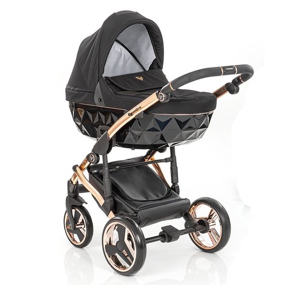 Junama 2in1 Kombi-Kinderwagen-Set Diamond Individual inkl. Babywanne, Sportsitz, Wickeltasche & Regenschutz - Schwarz Rosegold