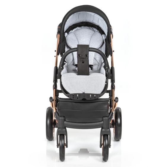 Junama 2in1 Kombi-Kinderwagen-Set Diamond Individual inkl. Babywanne, Sportsitz, Wickeltasche & Regenschutz - Schwarz Rosegold