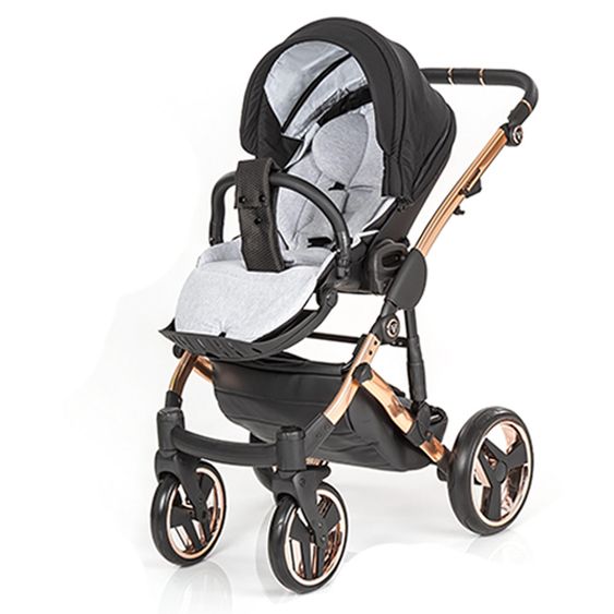 Junama 2in1 Kombi-Kinderwagen-Set Diamond Individual inkl. Babywanne, Sportsitz, Wickeltasche & Regenschutz - Schwarz Rosegold