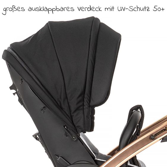 Junama 2in1 Kombi-Kinderwagen-Set Diamond Individual inkl. Babywanne, Sportsitz, Wickeltasche & Regenschutz - Schwarz Rosegold