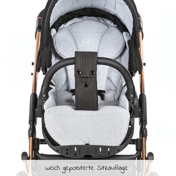 Junama 2in1 Kombi-Kinderwagen-Set Diamond Individual inkl. Babywanne, Sportsitz, Wickeltasche & Regenschutz - Schwarz Rosegold