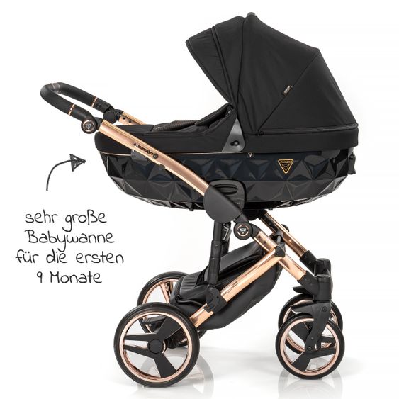 Junama 2in1 Kombi-Kinderwagen-Set Diamond Individual inkl. Babywanne, Sportsitz, Wickeltasche & Regenschutz - Schwarz Rosegold