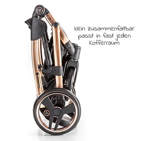 Junama 2in1 Kombi-Kinderwagen-Set Diamond Individual inkl. Babywanne, Sportsitz, Wickeltasche & Regenschutz - Schwarz Rosegold