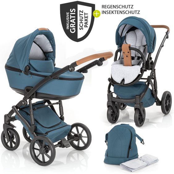 Junama Set passeggino 2in1 Space Combi con navicella, seggiolino sportivo, borsa fasciatoio e parapioggia - Verde