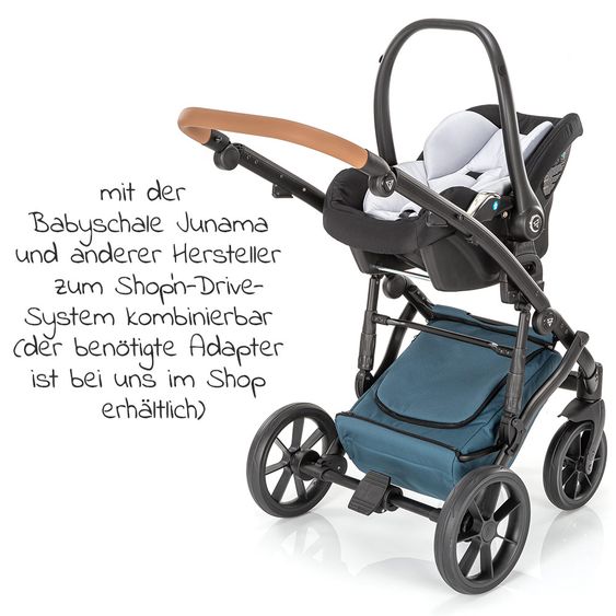 Junama Set passeggino 2in1 Space Combi con navicella, seggiolino sportivo, borsa fasciatoio e parapioggia - Verde