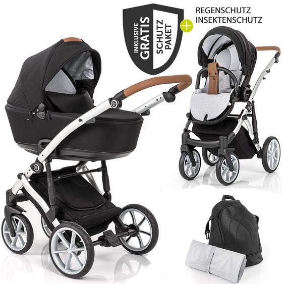 Junama 2in1 Kombi-Kinderwagen-Set Space inkl. Babywanne, Sportsitz,Wickeltasche & Regenschutz - Schwarz