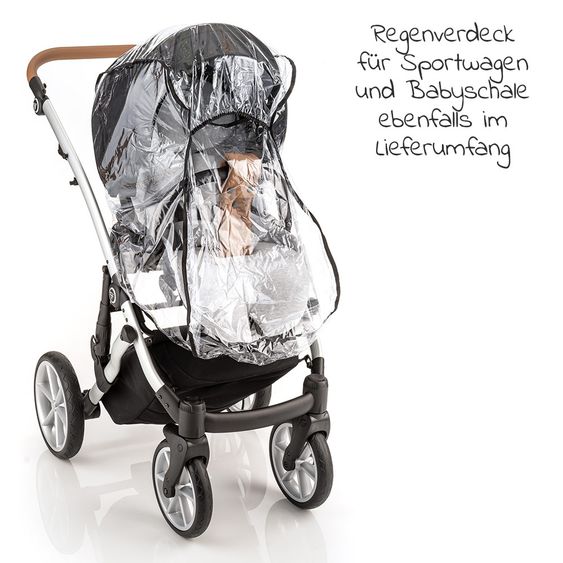Junama 2in1 Kombi-Kinderwagen-Set Space inkl. Babywanne, Sportsitz,Wickeltasche & Regenschutz - Schwarz