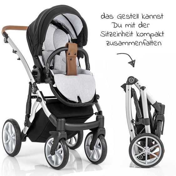 Junama 2in1 Kombi-Kinderwagen-Set Space inkl. Babywanne, Sportsitz,Wickeltasche & Regenschutz - Schwarz