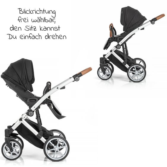 Junama 2in1 Kombi-Kinderwagen-Set Space inkl. Babywanne, Sportsitz,Wickeltasche & Regenschutz - Schwarz