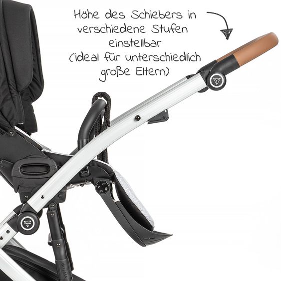 Junama 2in1 Kombi-Kinderwagen-Set Space inkl. Babywanne, Sportsitz,Wickeltasche & Regenschutz - Schwarz