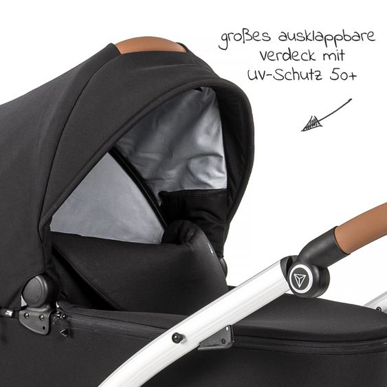 Junama 2in1 Kombi-Kinderwagen-Set Space inkl. Babywanne, Sportsitz,Wickeltasche & Regenschutz - Schwarz